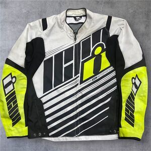 Icon Overlord SB2 Hi-Viz Protective Motorcycle Biker White Black Volt Men's 2XL